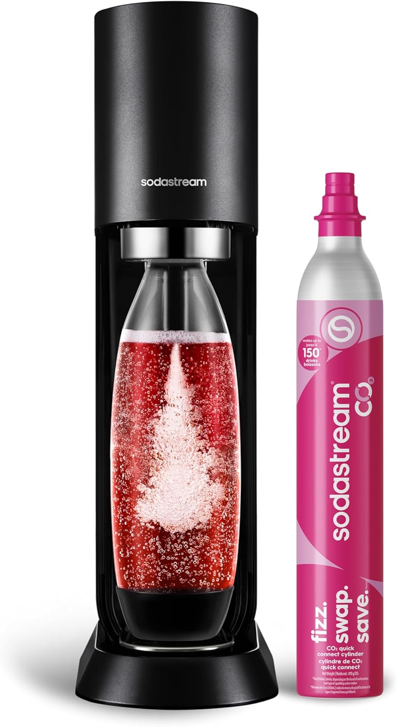 SodaStream MIX™, Sparkling Drink maker & Soda Maker Kit, Carbonates Any Drink, With Dishwasher Safe Carbonating Bottles and 1 CO2 Cylinder/Carbonator, Makes Up To 60L* Drinks, Black