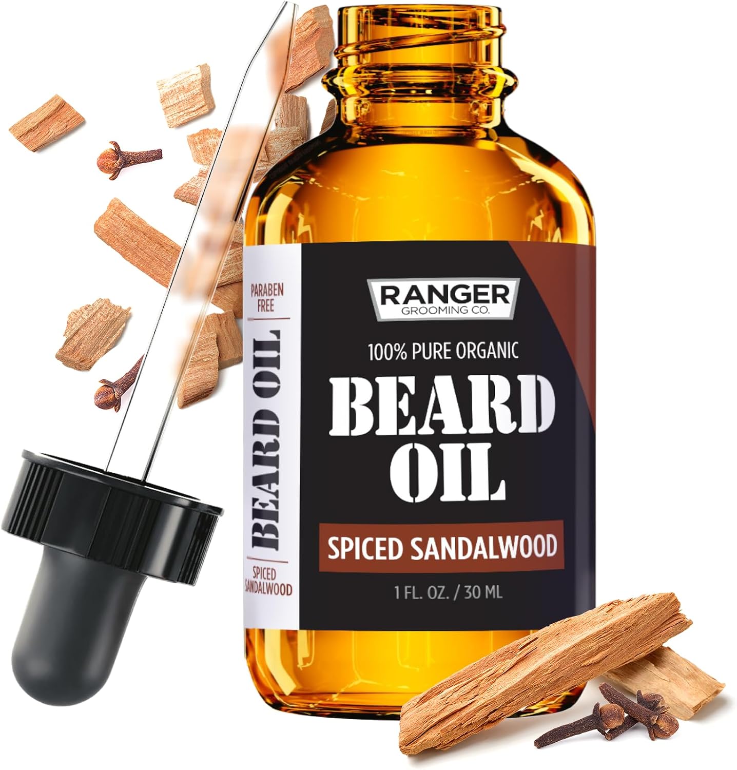 Leven Rose Spiced Sandalwood Beard Oil & Leave In Conditioner by Ranger Grooming Co, 100% Pure Natural Organic for Groomed Beards, Mustaches, and Moisturized Skin 1 oz