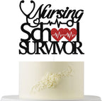 Black Red Glitter Nursing School Survivor Cake Topper, Congrats RN/BSN, Congrats Nurse Grad Party Sign, Medical School Graduation Cake Topper, Class of 2026 Nurse Graduation Party Decor