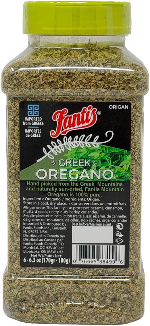 Fantis Dried Oregano Seasoning, 100% Pure Greek Oregano Leaves From Greece Hand Picked and Naturally Sun Dried, 6 Ounce