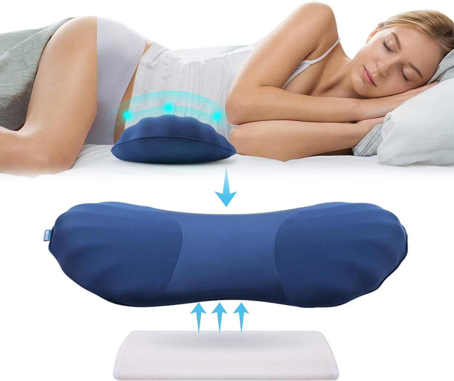 RESTCLOUD Adjustable Lumbar Support Pillow for Sleeping Memory Foam Back Support Pillow for Lower Back Pain Relief and Sleeping, Lumbar Support Pillow for Bed and Chair
