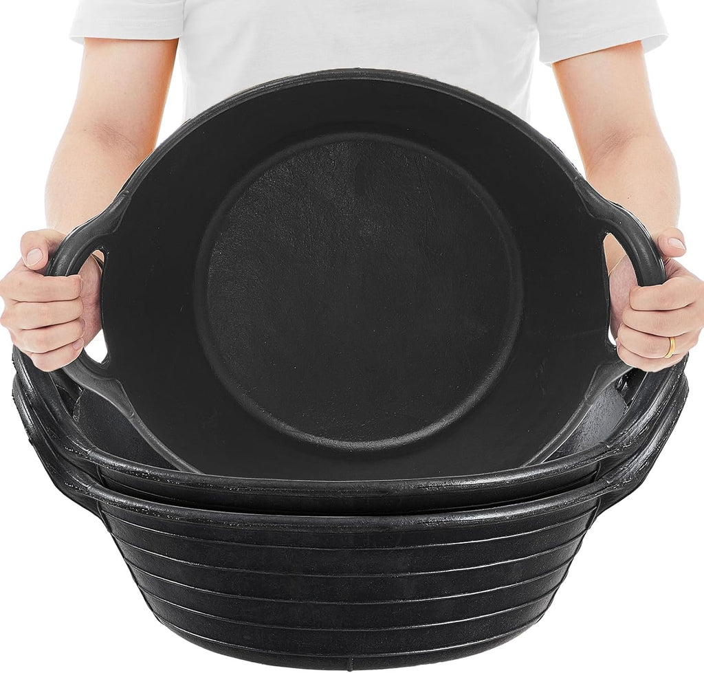 Maxdot 3 Pieces Rubber Feed Pan with Handles 3 Gallon Heavy Duty Livestock Feed Tub for Horses Goats Chickens Ducks Flexible Garden Farm Utility Bucket Harvest Tub for Vegetables Washing Soil Mixing