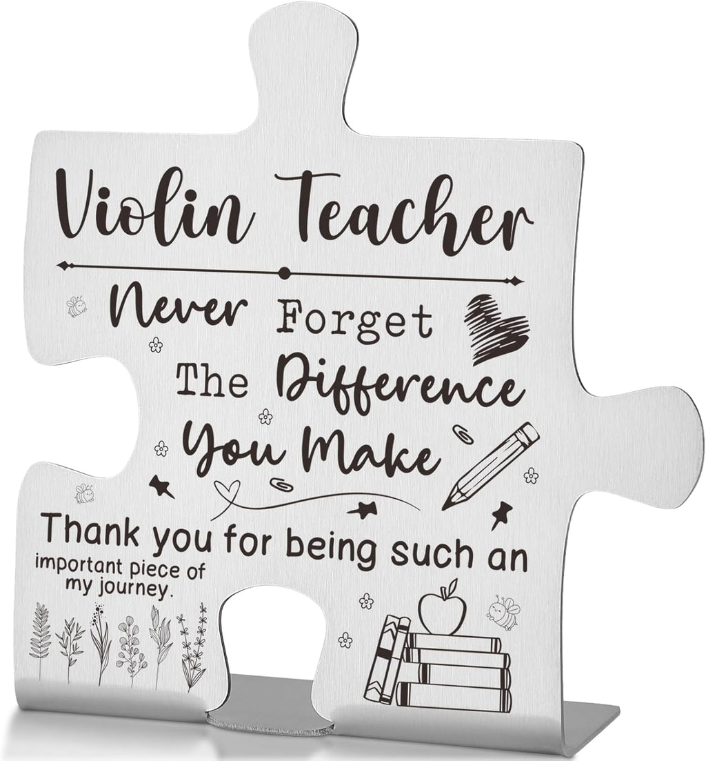 Violin Teacher Gift Appreciation Desk Decor Sign, Thank You Gift for String Instructors and Music Coaches, Puzzle Recognition Plaque for Recitals, Graduation, or Teacher Appreciation Week EDD31