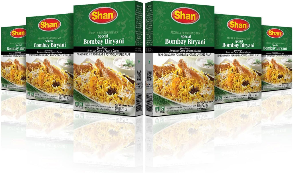 Shan - Special Bombay Biryani Seasoning Mix (60g) - Spice Packets for Spicy Meat Pilaf (Pack of 6)