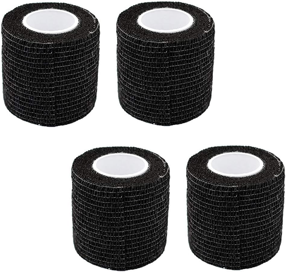4 Rolls Tattoo Grip Cover Wrap Disposable Cohesive Tattoo Grip Tape Wrap Self Adhesive Sports Bandage Wrap Elastic Tattoo Grip Tape Tube for Tattoo Machine Tattoo Grip Accessories, Black