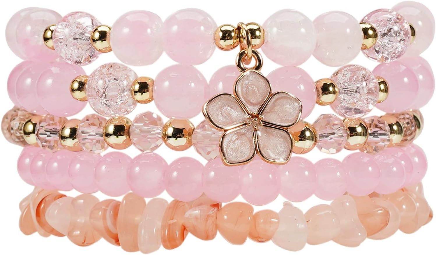 Caiyao 5Pcs Bohemia Multilayer Floewr Crystal Glass Beaded Bracelet Set Colorful Stackable Flower Beaded Friendship Stretch Bracelets for Women Men Summer Beach Boho Hawaii Holiday Jewelry Gifts