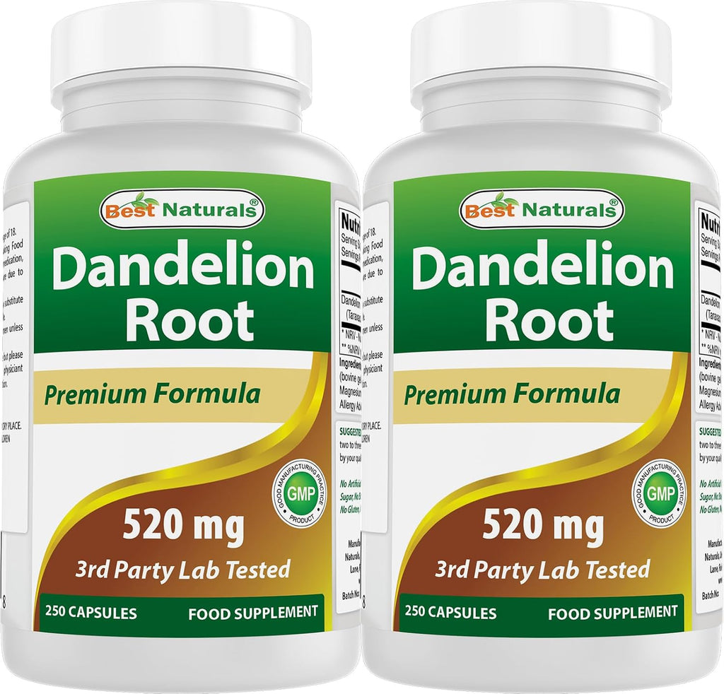 Best Naturals Dandelion Root 520 mg 250 Capsules (Pack of 2)
