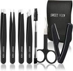 SWEET VIEW 7pcs Eyebrow Tweezers Kit for Women Precision Plucker with Brow Scissors & Razor & Spoolie for Facial, Chin, Brow, Splinter and Ingrown Hair