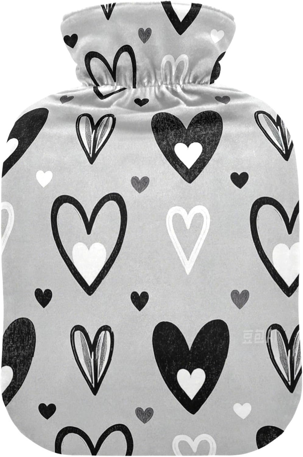 Grey Black Hearts hot Water Bottle with Soft Cover, 2L Water Bag for Hot and Cold Therapies,Hot and Cold Therapies,Bolsa para agua Caliente