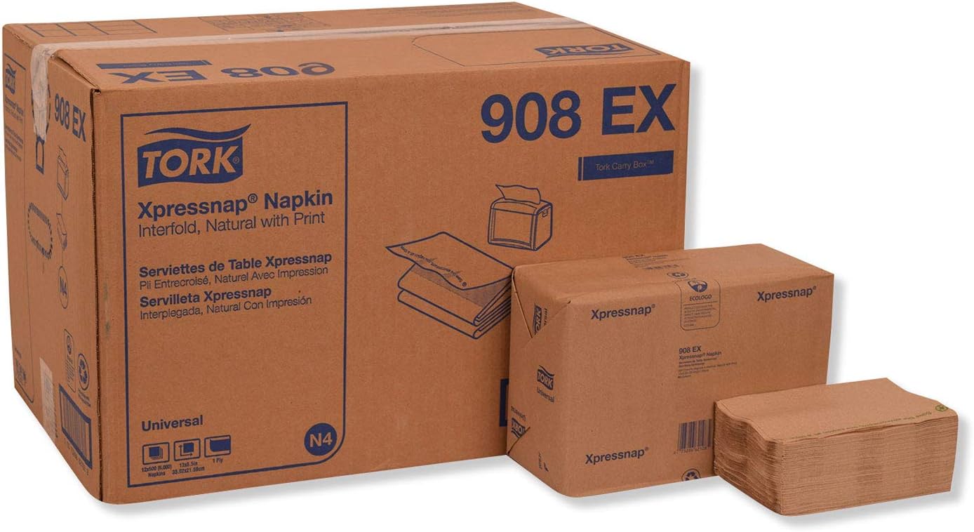 Tork 908EX Universal Xpressnap Interfold Single-Ply Environmental Print Dispenser Napkin, Natural