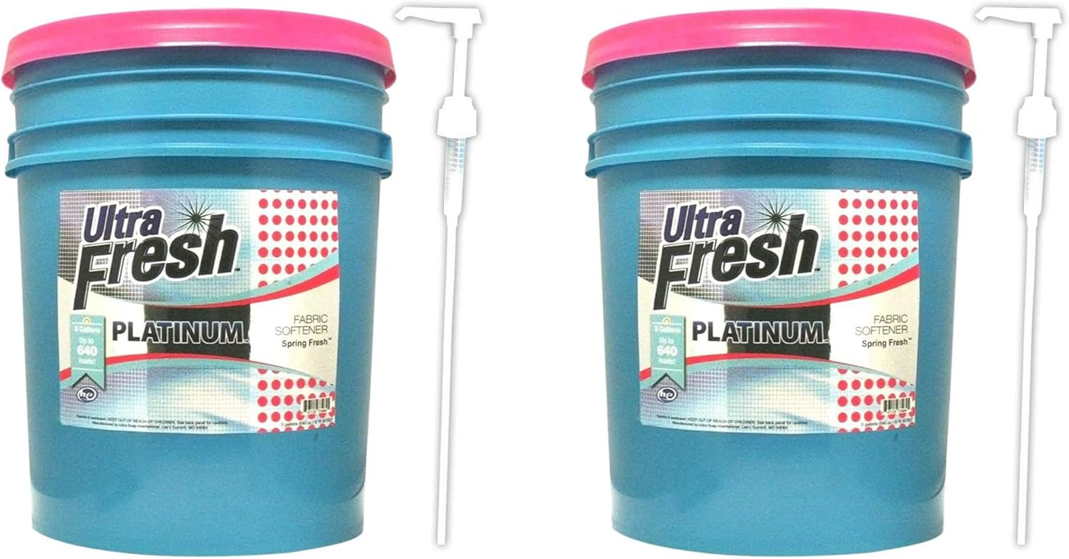 Ultra Fresh Platinum 5 Gallon Spring Fresh Scented Fabric Softener Liquid with Pump for Easy Dispensing for Up to 640 Laundry Loads (2 Pack)