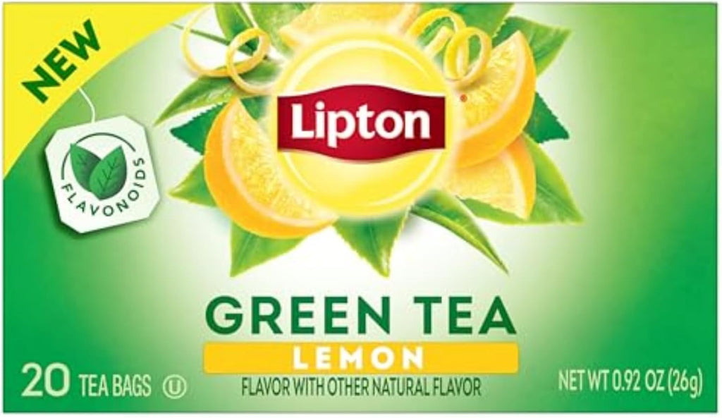Lipton Lemon Green Tea Bags, Flavored, Unsweetened Teabags for Hot Tea or Iced Tea with Caffeine and Flavonoids, 20 Total Tea Bags