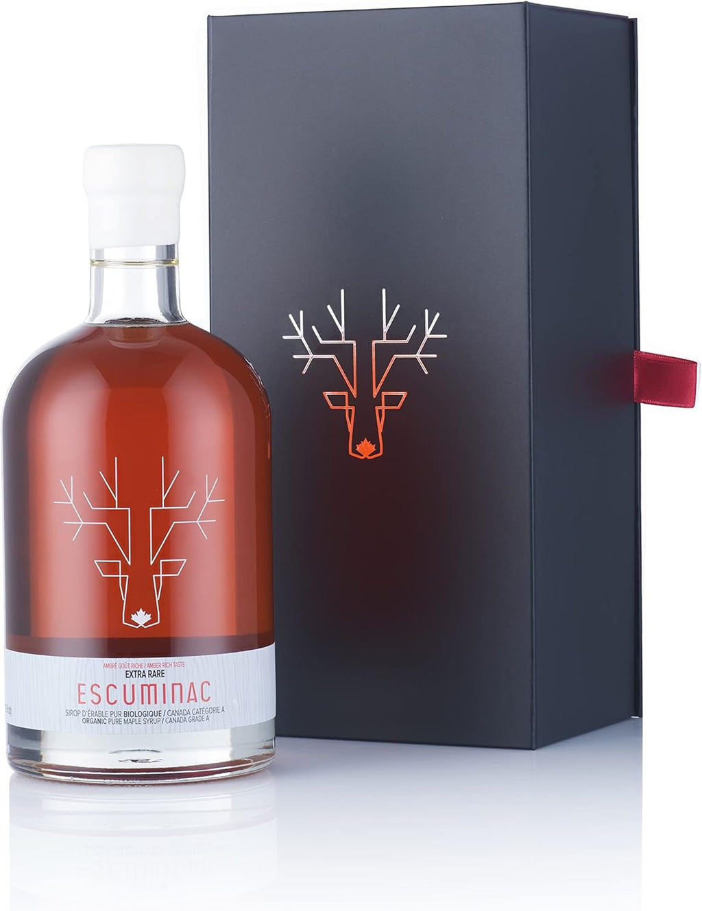 Escuminac Canadian Maple Syrup – 16.9 Fl Oz Glass Bottle, Gift-Ready Box | Extra Rare Amber Rich Taste | 100% Pure & Organic | Gourmet Gift from Quebec, Canada