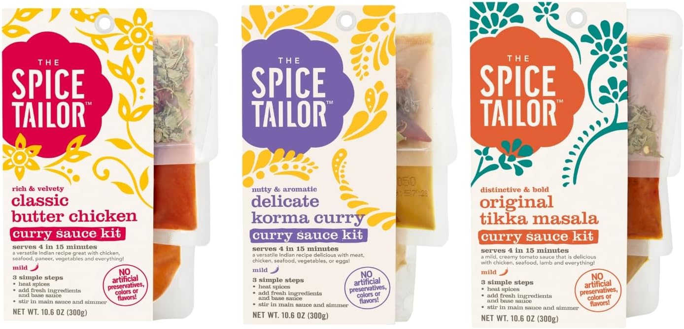 Spice Tailor 3 Simple Steps Restaurant Quality Meals in Minutes Kits Ready in 10 Minutes (3 Pack, Indian Curry Variety)