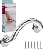 HEALTHCRAFT Plus Series Crescent Grab Bar for Bath and Shower Safety, 14.3 inch | Wall-Mounted Polished Chrome Handrail, ADA Compliant Bathroom Support for Seniors, 500 lbs Capacity
