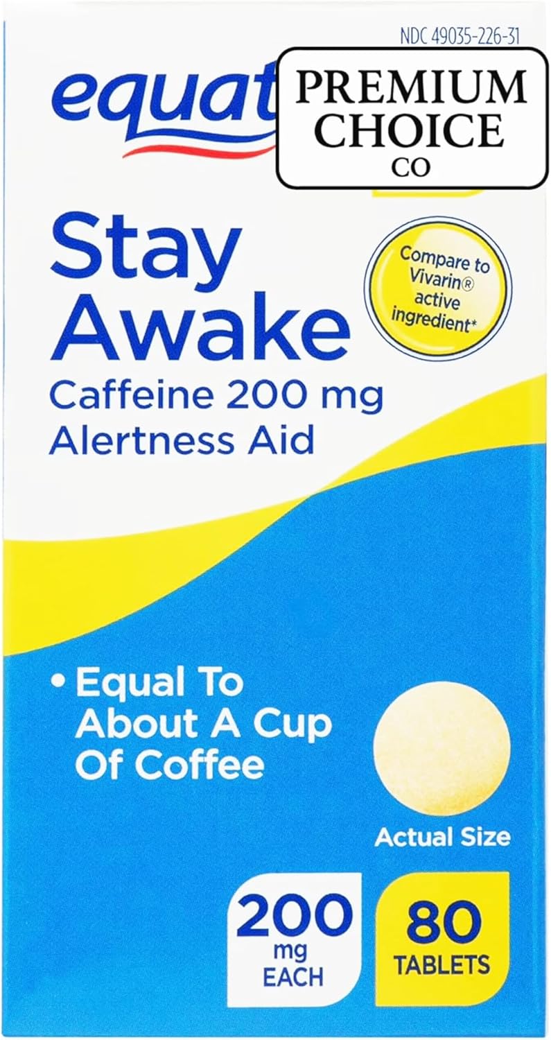 Equate 200mg Caffeine Tablets 80 Count - Alertness Aid - Includes Sticker