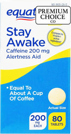 Equate 200mg Caffeine Tablets 80 Count - Alertness Aid - Includes Sticker