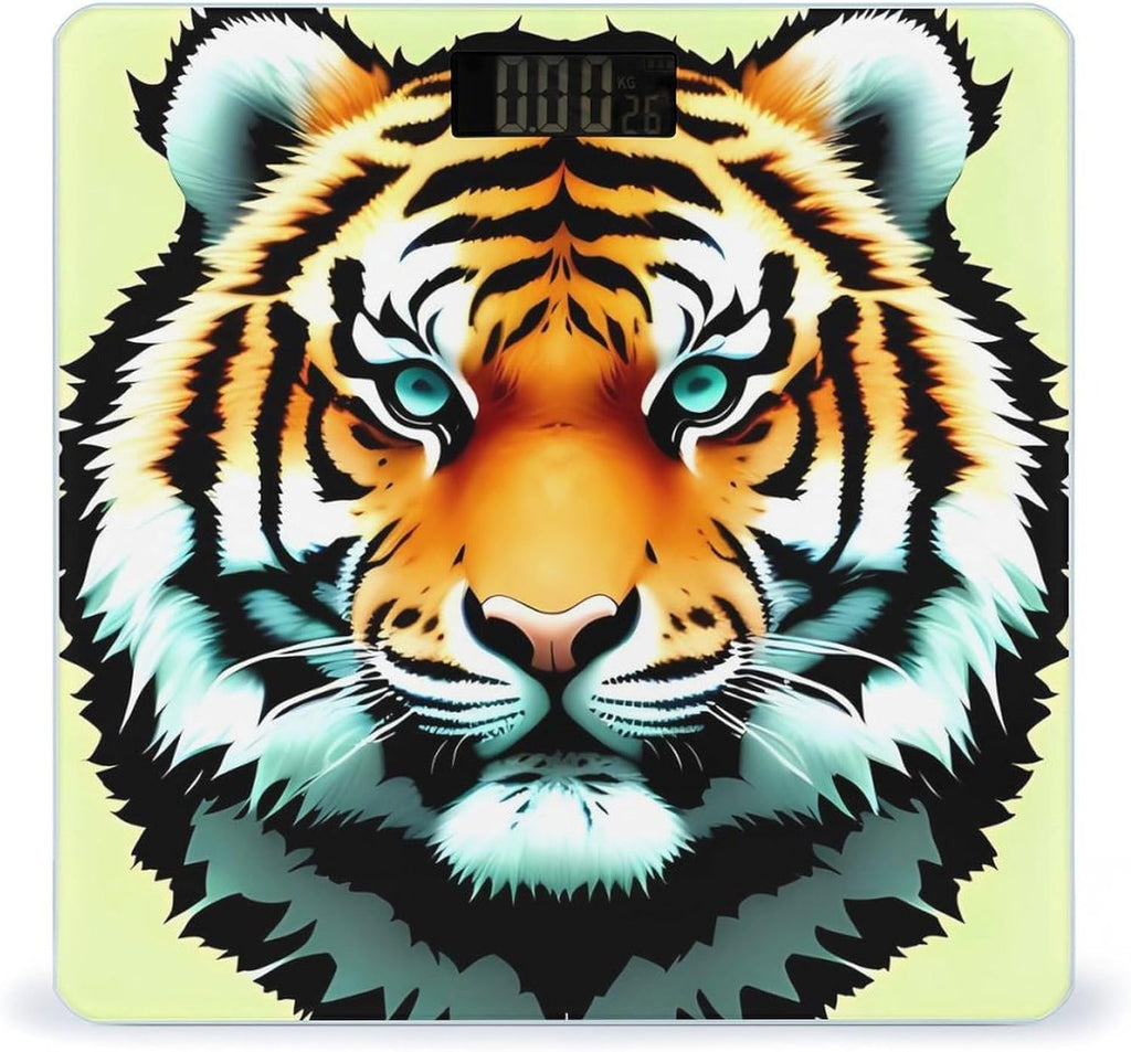 Little Fat Tiger Head Scale for Body Weight High Precision Digital Weight Scales with LCD Display Anti-Slip Sturdy Slim Tempered Glass Bathroom Scale for Home Use