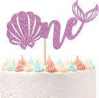 Mermaid One Cake Topper, Baby Girl 1st Birthday Decorations, Under The Sea Theme Photo Décor Picks for Baby Shower Gender Reveal Party, Baby 1st Birthday Decorations Pink Glitter