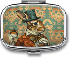 Metal 2 Compartment Pill Organizer Travel Friendly Portable Compact Pill Box,Cute Pill Case to Hold Vitamins,Fish Oil,Supplements,Meds,Tablet for Purse,Pocket (The Gentleman's Rabbit)