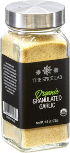 The Spice Lab Organic Garlic Powder Granulated - Gluten Free Dried Garlic Organic - 2.6 oz French Jar - Non GMO & Kosher Organic Garlic Granules for Stir Fry Vegetables, Pasta Sauce & Garlic Toast