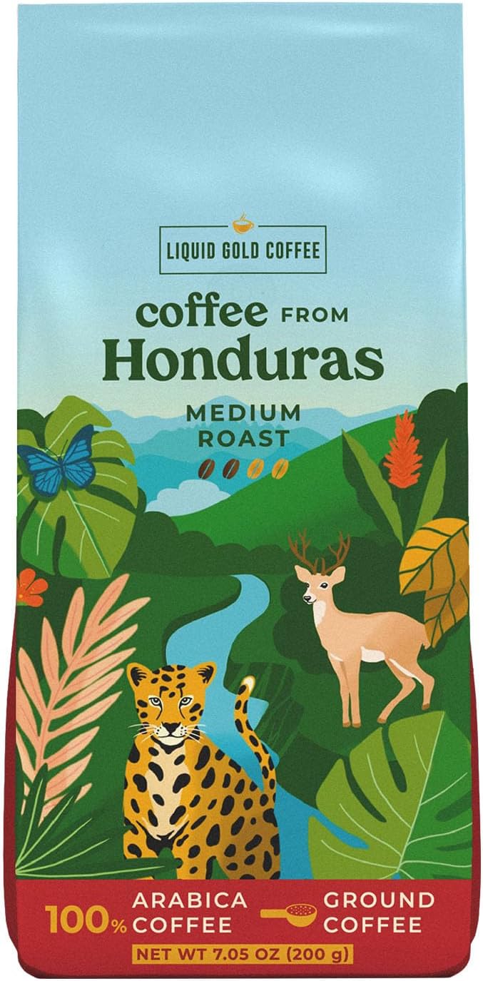 Organic Coffee from Honduras, Medium Roast Ground 7OZ Bag (200 Grams), by Liquid Gold Coffee, 100% Arabica Beans, Single Origin Coffee from COMSA Farm, Small Batch Roasted in USA