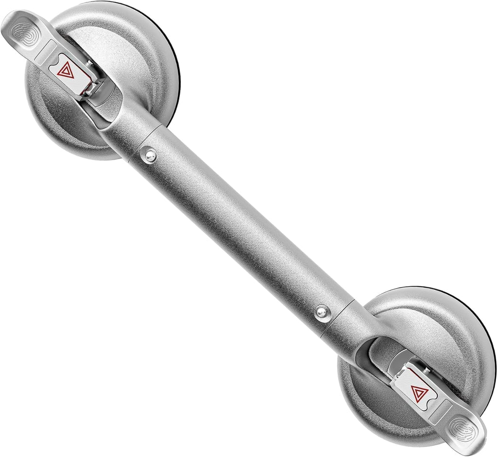 SPECILITE 17 Inch Grab Bars for Bathtubs and Showers, Seniors Handles for Elderly Strong Suction Handicap Safety Handrail for Bathroom Toilet Tiles Glass Gray Silver