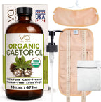 Castor Oil Pack Wrap Kit – USDA Organic, 16 oz Cold-Pressed Hexane-Free Castor Oil in Glass Bottle | Adjustable Cotton Flannel Waist & Neck Wraps | Made in USA | Liver, Abdominal & Detox Therapy