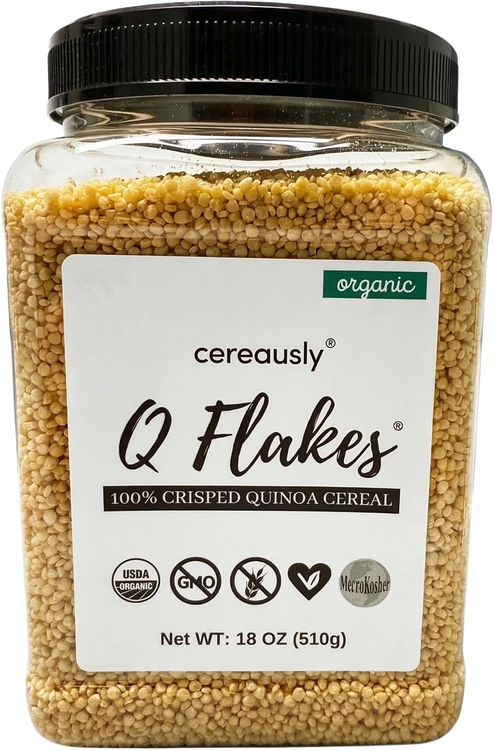 CEREAUSLY Organic Quinoa Crispies 18 oz – Puffed Quinoa Ancient Grain Crunch – Healthy Yogurt, Smoothie Bowl & Granola Topping – Gluten Free, Vegan, No Added Sugar, Kosher