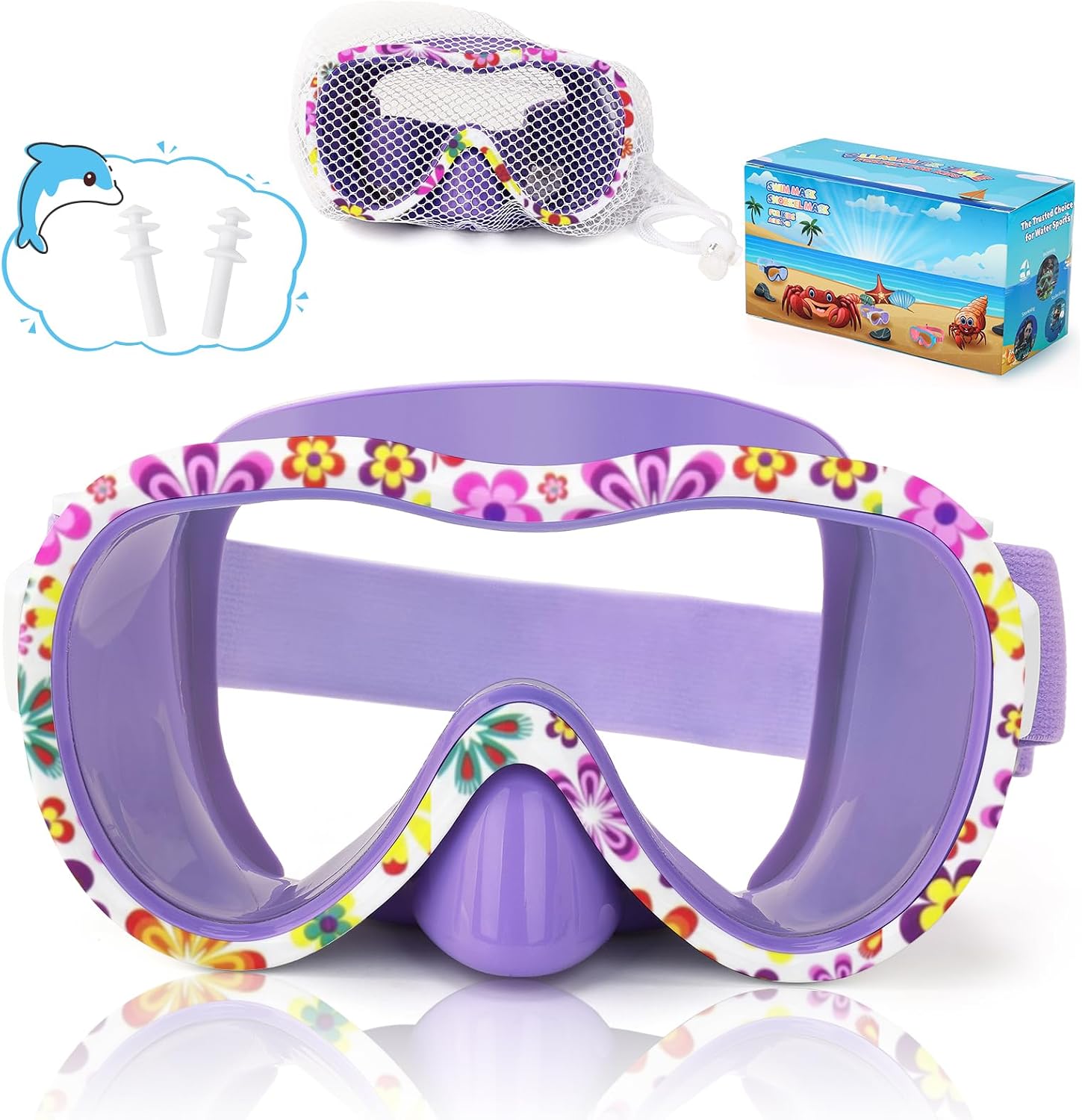 iGym Kids Swim Goggles, Snorkel Mask Diving Mask Swimming Goggles with Nose Cover and Elastic Straps Cover & Mesh Bag
