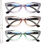 EYEURL Cat Eye Reading Glasses for Women Blue Light Blocking 3 Pack Computer Readers 2.0 Spring Hinge Anti UV Ray/Eye Strain/Glare Eyeglasses