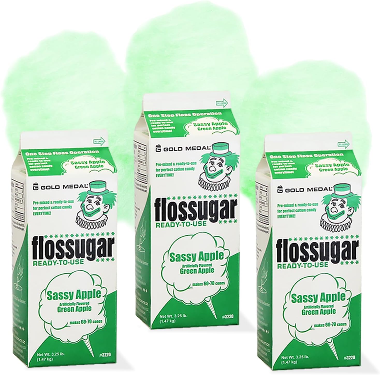 Cotton Candy Sugar Floss-Three Pack-Green Apple