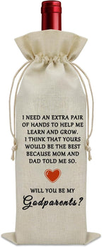 Sazuwu Godparents Proposal Gift Wine Bags for Wine Bottles Will You Be My Godparents Godmother Godfather Baptism Christening Gift from Godchild