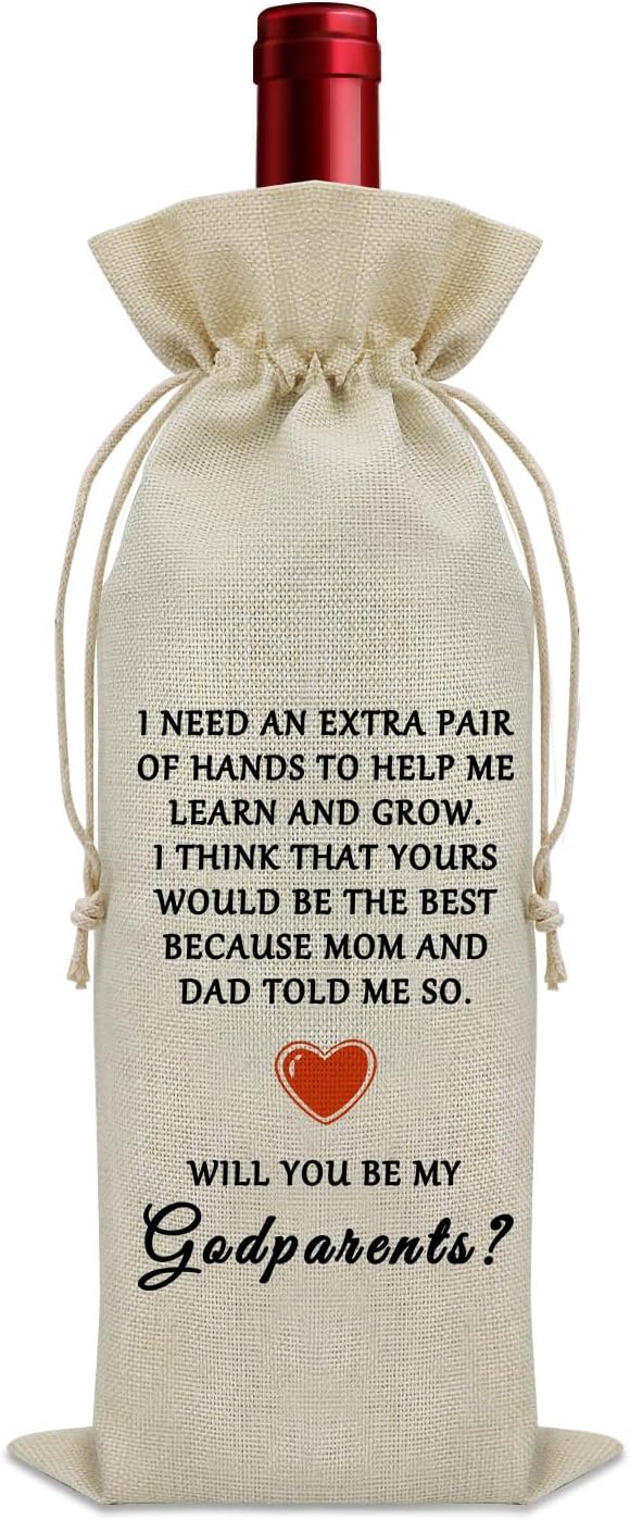 Sazuwu Godparents Proposal Gift Wine Bags for Wine Bottles Will You Be My Godparents Godmother Godfather Baptism Christening Gift from Godchild