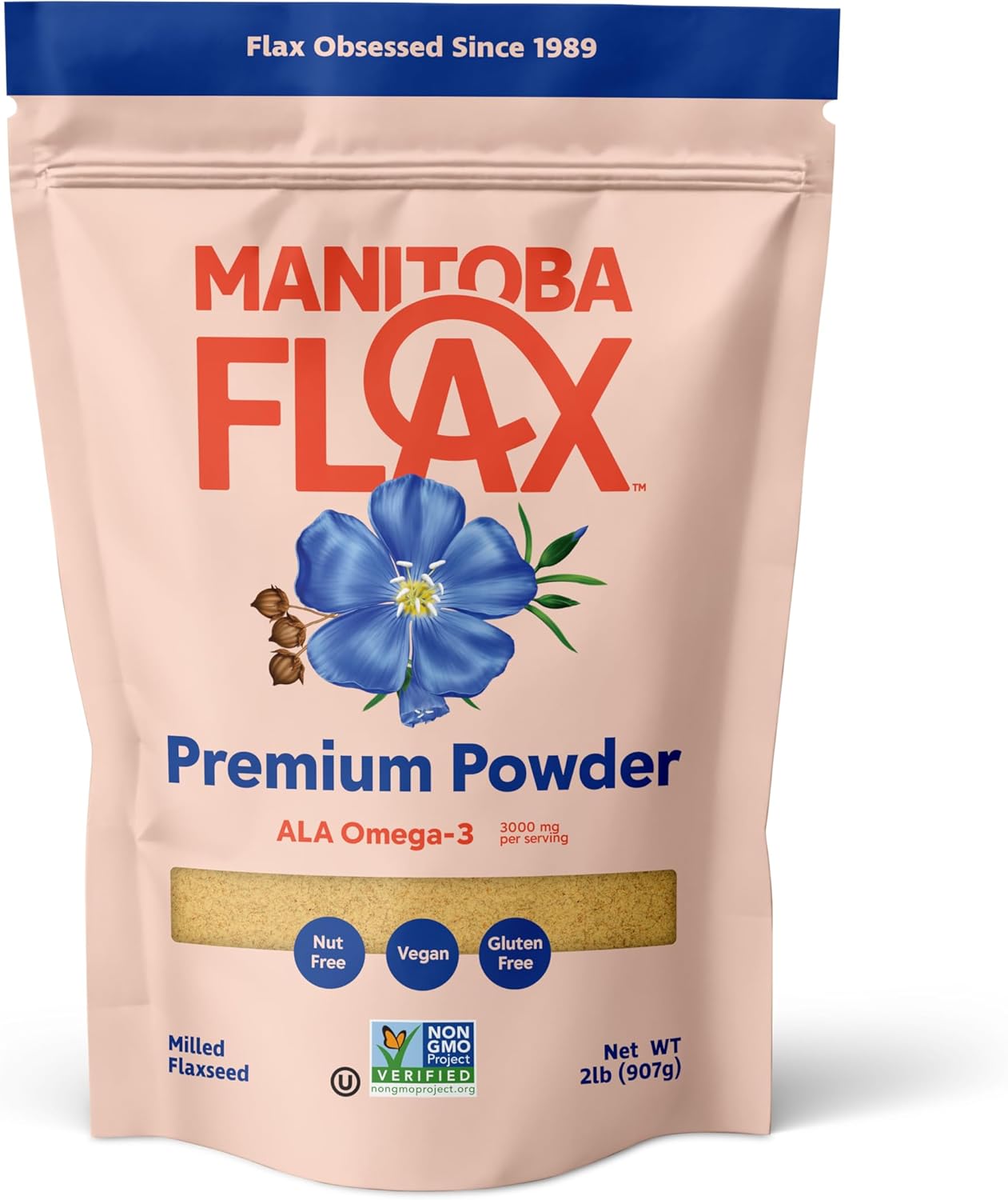 Premium Flaxseed Powder (NEW LOOK!) | Manitoba Flax by Manitoba Milling Co.| 2 lb. bag | 3000 mg Omega-3, Fiber, Plant Protein | Vegan, Non-GMO, Gluten Free