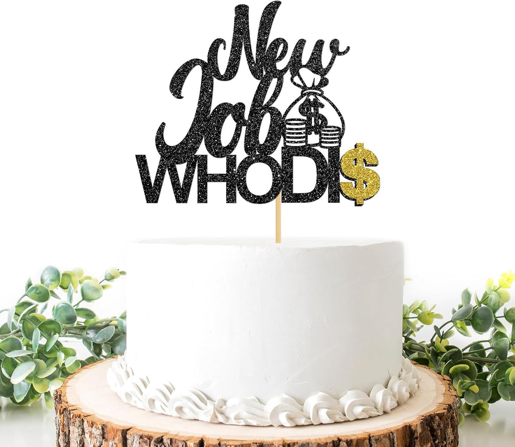 New Job Who Dis Cake Topper, Congrats New Job, Congratulations, Glittery Going Away the Beginning of a New Chapter Party Decorations Supplies