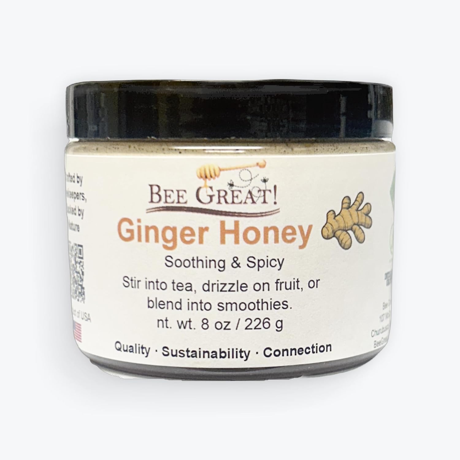 Bee Great Ginger Honey, Raw Honey with Ginger – Soothing & Spicy Sweetener for Tea & Wellness, 8 oz