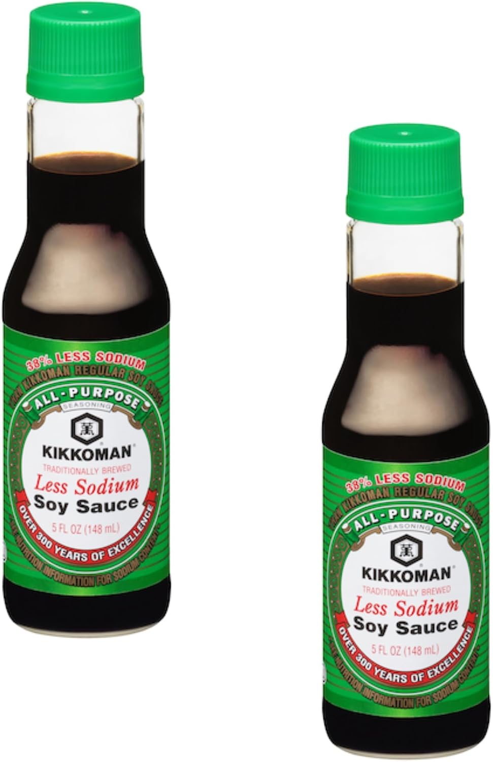 Kikkoman Less Sodium Soy Sauce Bottles - Pack of 2 - Use on a Variety of Foods - Soy Sauce with 37% Less Sodium - Traditionally Brewed