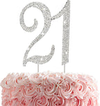 21st Rhinestones Cake Topper, Number 21 Birthday Adult Ceremony or Anniversary Party Decoration Ideas Perfect Keepsake (Silver)