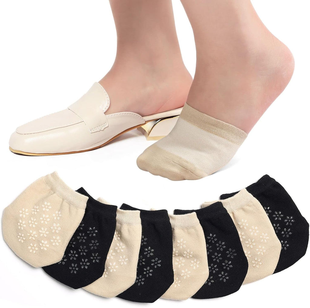 Toe Toppers No Show Liner Half Socks for Women Seamless Grip Non Slip Hidden Toe Covers for Mules 4/8 Pairs