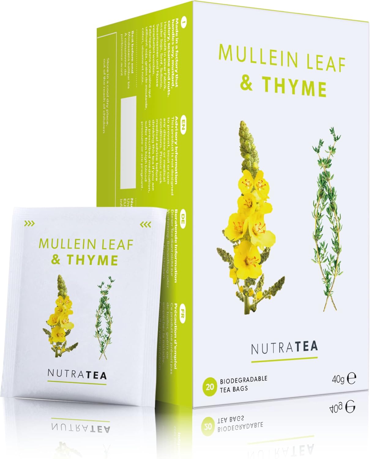 NutraTea - Mullein Leaf & Thyme Tea - Mullein Tea - Thyme Teabags For Lungs & Throat - 20 Individually Wrapped Bags - Herbal Infusion (1 Pack)