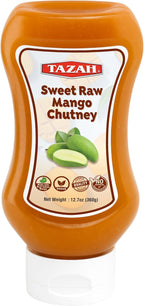 TAZAH Sweet Raw Mango Chutney, 12.7 oz (360g) Squeeze Bottle – Sweet, Tangy & Spiced Indian Mango Chutney – Vegan – No Artificial Preservatives – Product of India