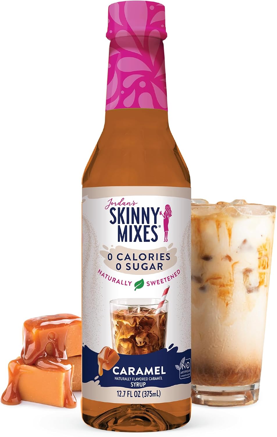 Jordan's Skinny Mixes Sugar Free Coffee Syrup, Caramel Coffee Flavoring Syrup, Naturally Sweetened Zero Calorie Drink Mix, Lattes, Baking, Protein Shake or Cocktail, Dairy & Gluten Free, 12.7 Fl Oz