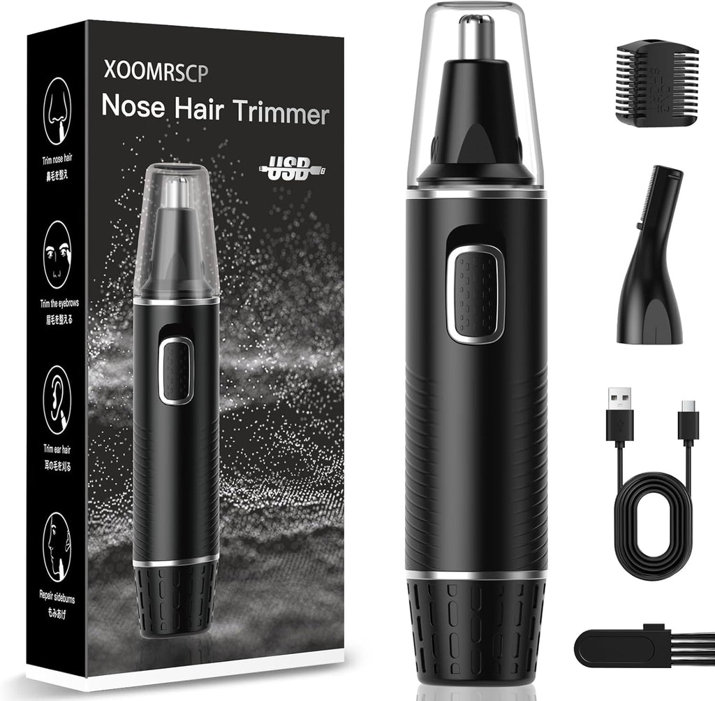 XOOMRSCP Professional Nose Hair Trimmer for Men, Rechargeable 2 in 1 Painless Ear & Nose Hair Trimmer with IPX7 Waterproof Dual-Edge Blades for Eyebrow & Facial Hair (Black)