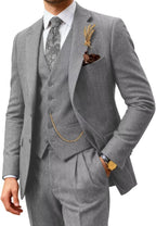 Retro Men Suit 3 Piece Tweed Herringbone Men's Suits Wool Jacket Tuxedos Wedding Grooms Blazer Vest Pants Set Prom