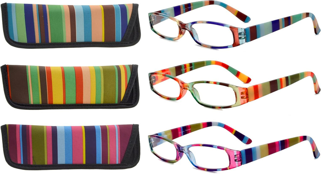 Eyekepper 4 Pairs Reading Glasses for Women Reading Striped Pattern Stylish Reading Eyeglasses