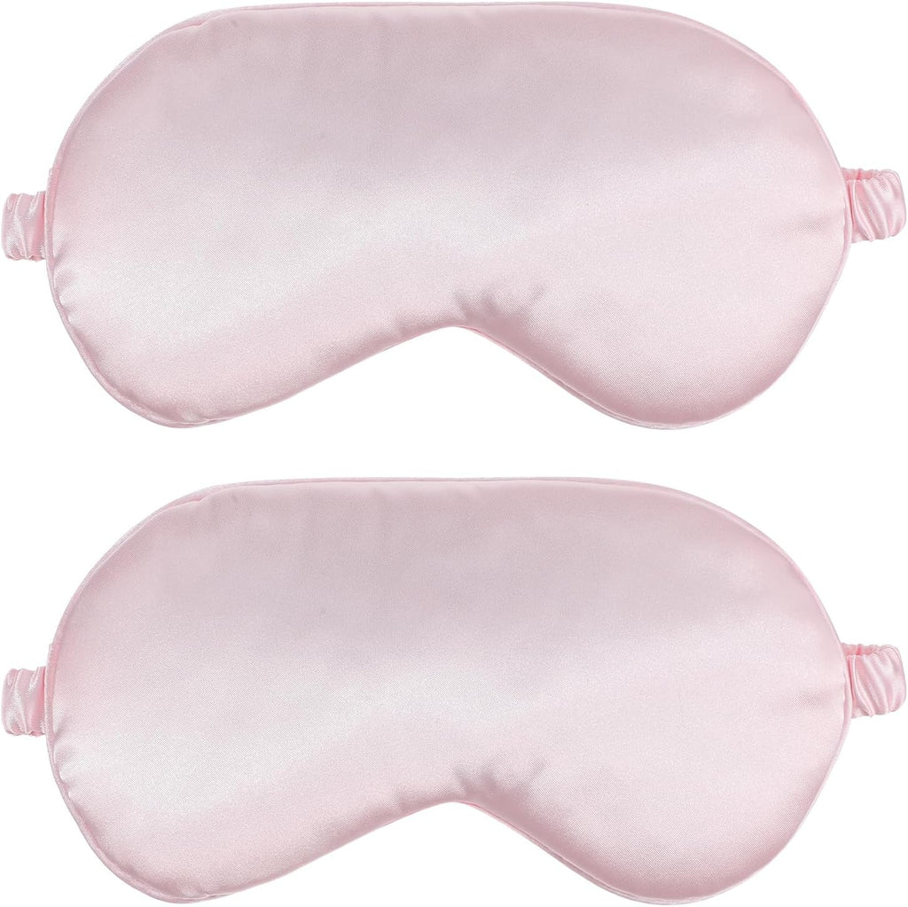 2 Pcs Satin Sleep Mask, Pink Silk Eye Mask for Sleeping Breathable Blindfold with Elastic Strap Soft Eye Cover for Women Men Travel Nap