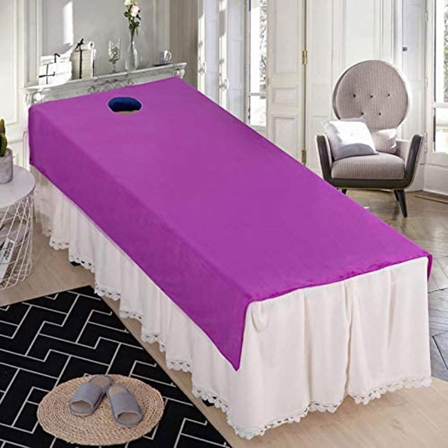 Beauty Bed Cover with Face Hole Anti-Slip Massage Table Pads Pure Color Spa Treatment Massage Sheet Set Fitted Massage
