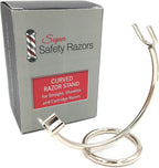 Curved Chrome Razor Stand for Straight, Shavette & Cartridge Razors - Fits 100 mm+ Handle Lengths