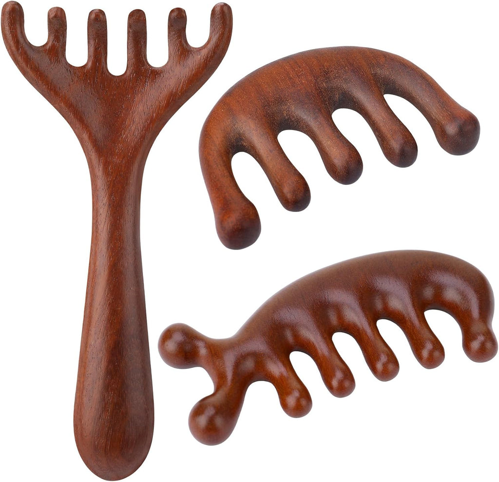 3 Pcs Wooden Head Scalp Massager Comb, Head Massage Tool for Relaxation Hair Gua Sha Comb for Mother,Gaughter,Wife